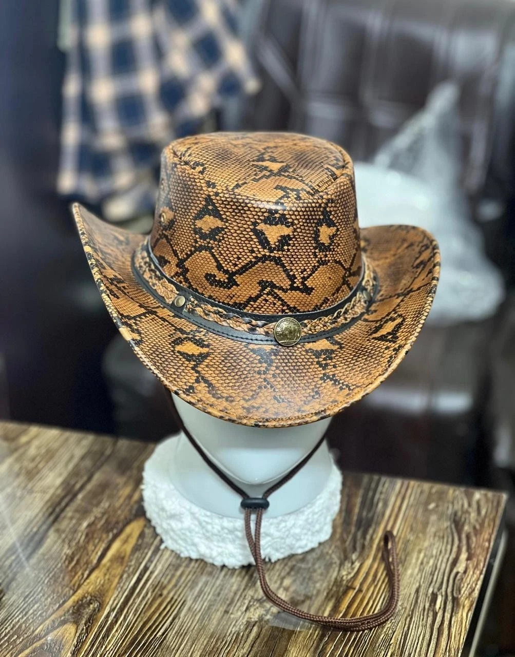 Handmade Snake print Texture Leather Cowboy Hat: Western Rodeo Style wide brim
