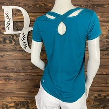 All in Motion | Open Cut Out Back Workout Athletic Wear Short Sleeve Top Teal