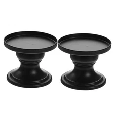  2 Pcs Metal Pillar Candle Holder Black Metal Candle Holder Pillar Candle 