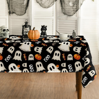 Halloween Decorations Pumpkin Ghost Boo Candy Tablecloth Kitchen Dinning 60X84''