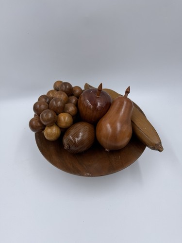 Vintage Wood Carved Fruit and Fruit Plate Stand made in Gatlinburg, Tn - Picture 2 of 16