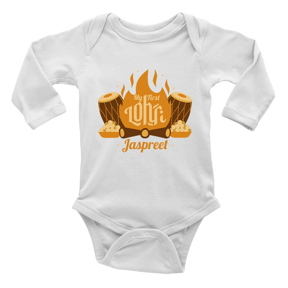 BABY ORIGINALS Personalised First Lohri Sikh Punjabi Baby Grow Vest Bodysuit Tabla Gift L/S