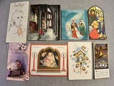 Vintage Mid Century Religious Christmas Cards Lot Used Angel Jesus Mary Craft