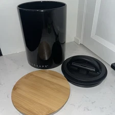 Airscape 7" X  5" Black Ceramic Canister Coffee Container Storage With wood top