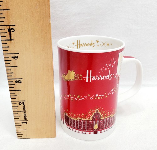 Red Holiday Reindeer Sleigh Harrods Fine Bone China Mug British Made In England - Picture 9 of 10