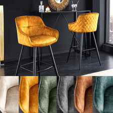 Design Barhocker EUPHORIA FARBWAHL Samt schwarze Metallbeine Barstuhl mit Lehne