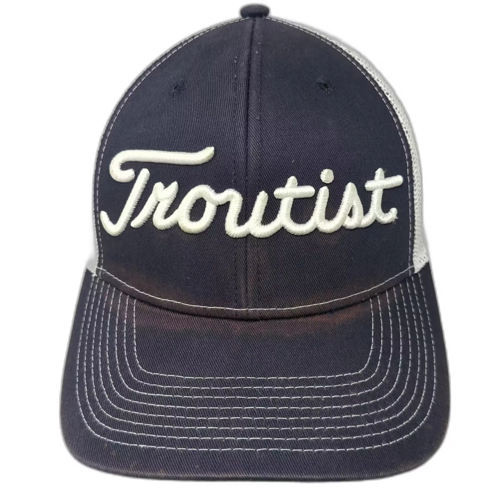 Fahrenheit Headwear Trucker Hat Blue White OS Troutist Embroidered Mesh Snapback