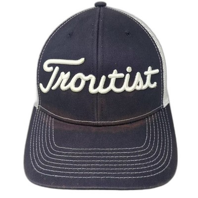 Fahrenheit Headwear Trucker Hat Blue White OS Troutist Embroidered Mesh Snapback