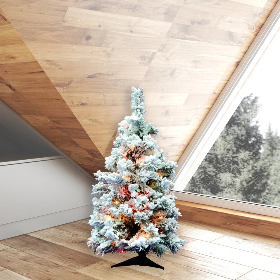 Vickerman Flocked Alaskan 36 Inch Artificial Tree w/ Multicolor Lights(Open Box) - Image 4 of 4