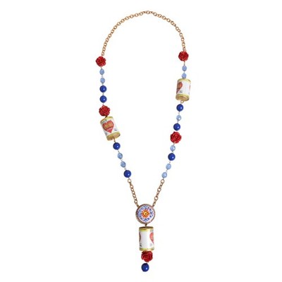 DOLCE GABBANA Necklace Gold Multicolor Amore Heart Can Beads Rose Pendant 