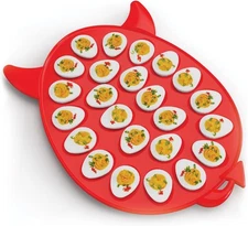 Pund'it BeDeviled Egg Plate, 24 Cup Deviled Platter 24 Capacity, Red 
