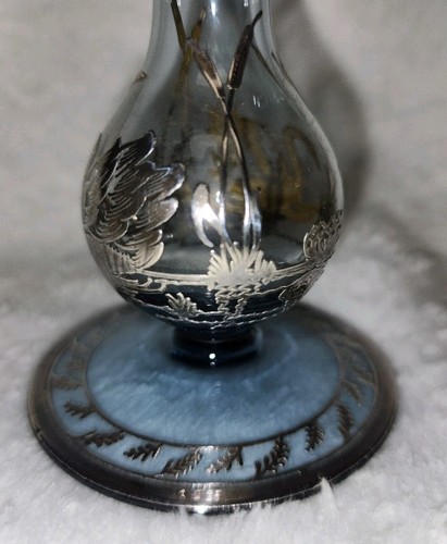Cambridge Rockwell Hand Blown Glass Etched Vase with Sterling Silver Overlay - Picture 19 of 20