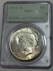 1922-D $1 Peace Dollar PCGS MS 63 Rattler Holder Rare. ** Crack In Holder**