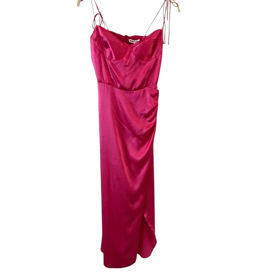 Reformation Womens Pink Silk Slip Dress Size 4 Ruched Midi Spaghetti Tie Straps - Image 2 of 4