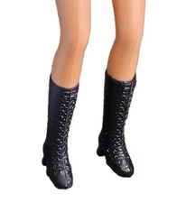 1 PR. BLACK KNEE HIGH FAUX LACE-UP BOOTS SHOES for HIGH HEEL BARBIE ~ NEW / NOS