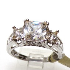 Sterling Silver White CZ Princess Cut with Accents Engagement Ring Size 7 FZ1