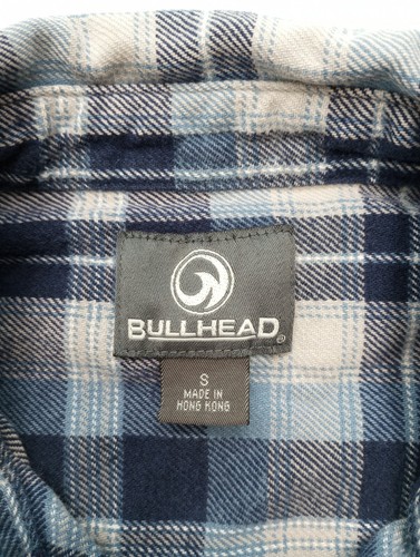 Bullhead Mens Heavy Knit Flannel Shirt Small S Plaid Full Button Blue White - Picture 8 of 11