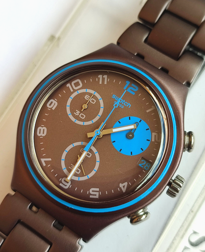 SWATCH+IRONY CHRONO+YCM4003AG BLAUER FLECK+NEU/NEW