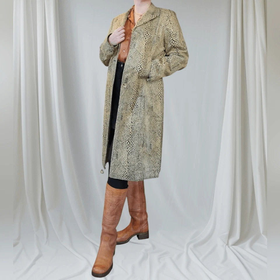 Gabardina Worth New York Vintage Imitación Piel Leopardo Estampado Serpiente Línea Larga Midi M Foto 3 de 4