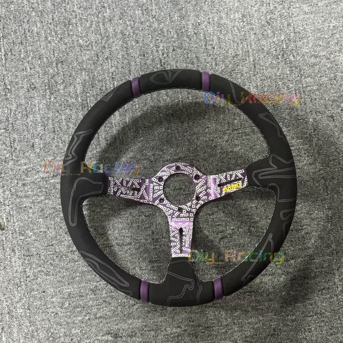 350mm MOMO ULTRA Purple Spoke Deep Dish Suede Racing Car Sport Steering Wheel - Picture 5 of 9