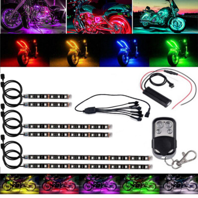 6Pcs Motorcycle RGB LED Waterproof Neon Under Glow Lights Strip Kit + Remote USA
