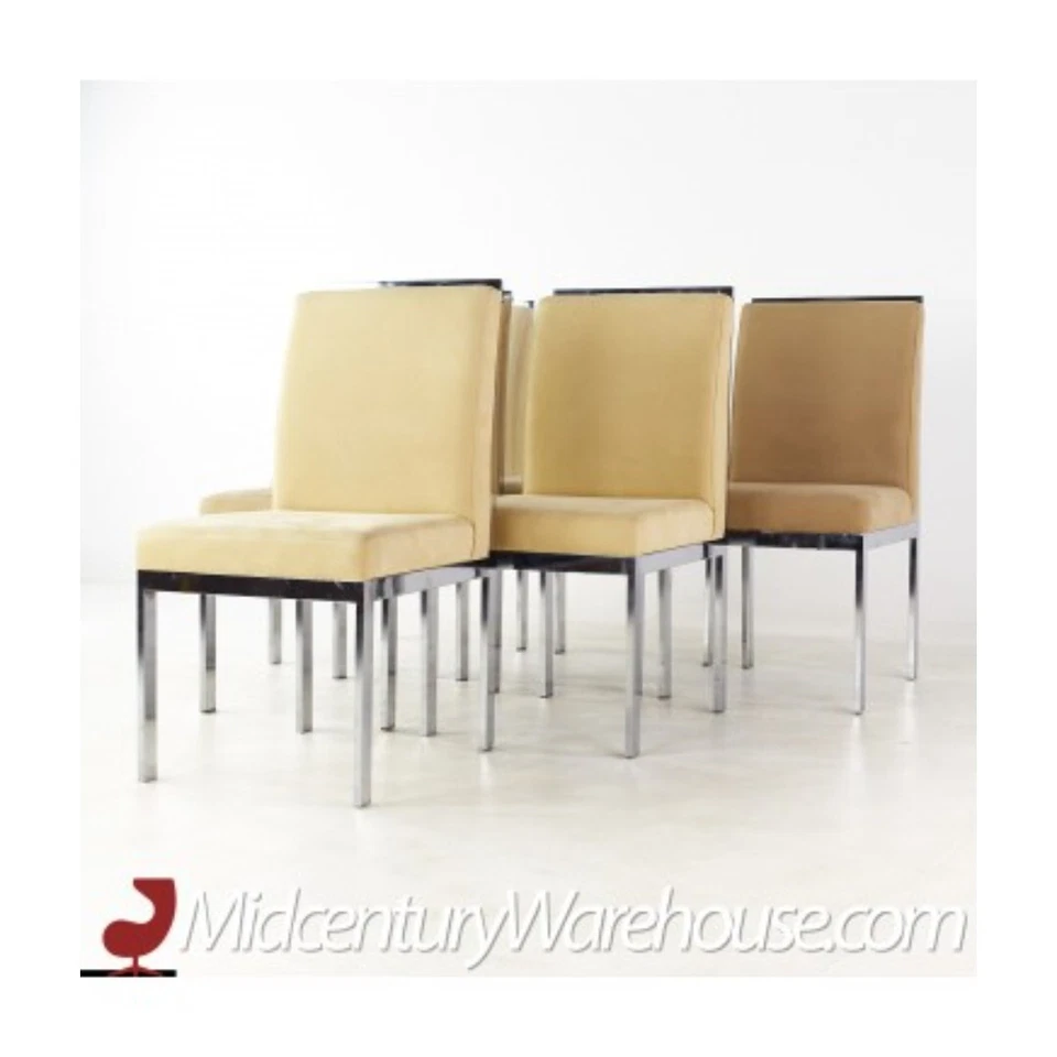 Sillas de comedor tapizadas cromadas Mid Century - Juego de 6 Foto 3 de 4