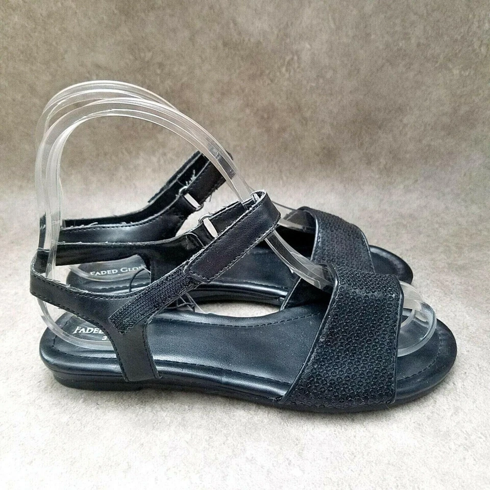 Faded Glory Big Girls Carly  Sz 3 M Black  Ankle Strap Sequins Sandals - Image 4 of 4