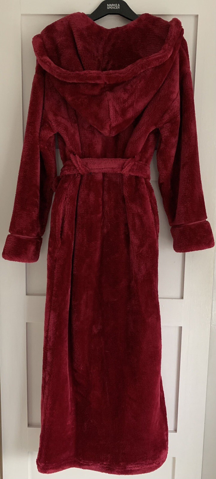 M&S Ladies Rosie Luxury Claret Red Fleece Hooded Long Dressing Gown