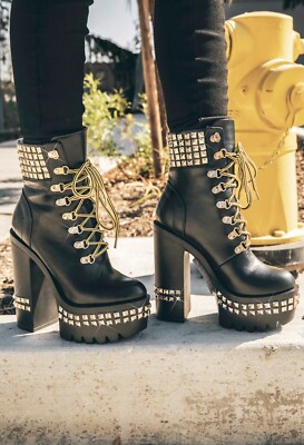 Cape Robbin Black Platform Gold Studded Boot UK