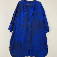 H by Halston Blue Abstract Print V Neck Relaxed Fit Midi Dress size 28W