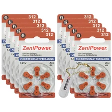ZeniPower Size 312 Hearing Aid Batteries (60 Pack) + Battery Holder