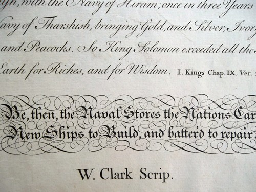 PENMANSHIP King Solomon Advice on Getting Rich - 1741 G. Bickham Print - Picture 3 of 3