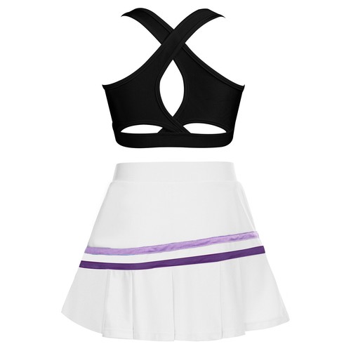 Kids Girls Crop Top With Skirt Cross Back Activewear Summer Sportswear Set Mini - Picture 53 of 83