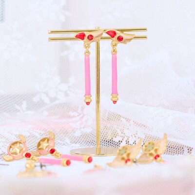 Cardcaptor Sakura Star Wand Stud Earrings Swing Pink Japan Limited