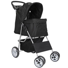 3/4 Wheels Foldable Pet Stroller Puppy Kitty Travel Carriage w/Pad & Cup Holder