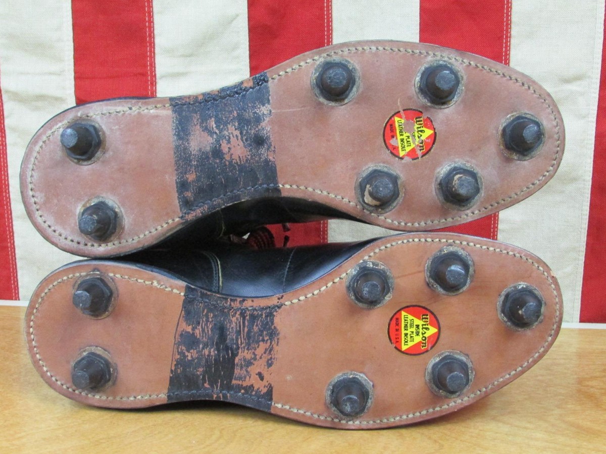 Vintage 1960s Wilson Black Leather Football Shoes Cleats Hi-Top