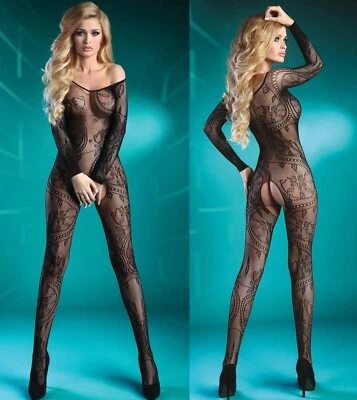LIVCO CORSETTI FASHION OUVERT NETZ BODYSTOCKING clubwear catsuit gogo schwarz