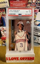 1996 UPPER DECK ALLEN IVERSON ROOKIE CARD RC #91 PSA 8 MINT C STORE NAME RC READ. rookie card picture