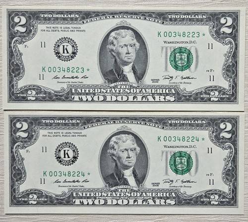 (2)2009 F1939K* $2 Dallas Federal Reserve star notes, only 512,000 printed - 第 1/2 張圖片