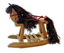 Rocking Horse Figurine Wooden Toy Bubble Eyes, Yarn Mane  Tail 7.75"x9"x3.5"