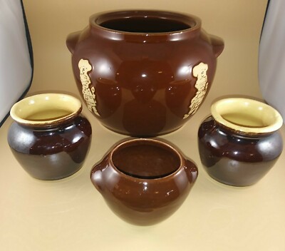 Vintage Campbell's Soup Bean Pot and Three Small Bean Cups - Great Color!