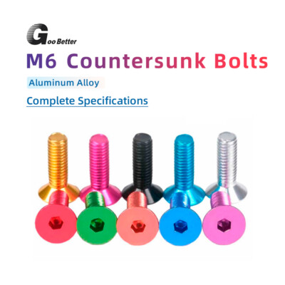 M6 Aluminium Alloy Flat/Countersunk Screws - Allen Key Bolts Hex Head - Anodised