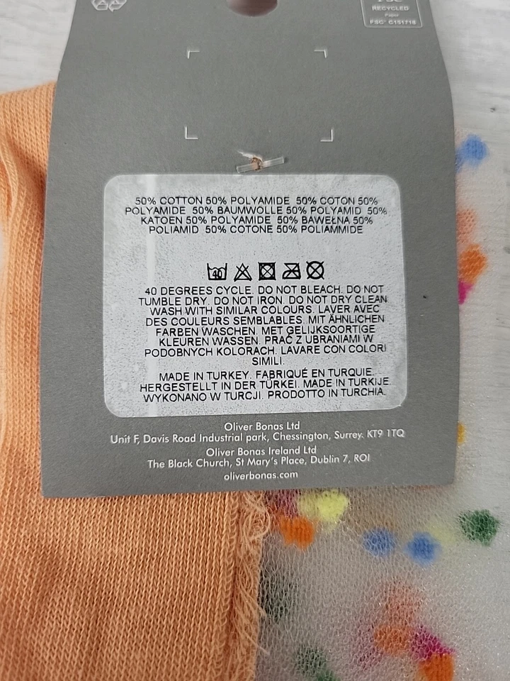 Calcetines tobilleros Olivia Bonas melocotón y transparentes multicolores manchados. Nuevo con etiquetas. PW Foto 3 de 3