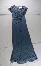 Xscape Gown 8 Charcoal Beaded Short Sleeve Ruched Maxi New