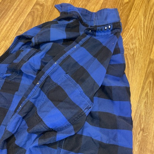 blue black plaid flannel carhartt costum vest rippled sleeve Men’s Large - Picture 7 of 8