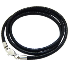 2mm Black Cord Leather Necklace Sterling Silver Lobster Clasp 16-32" Cord