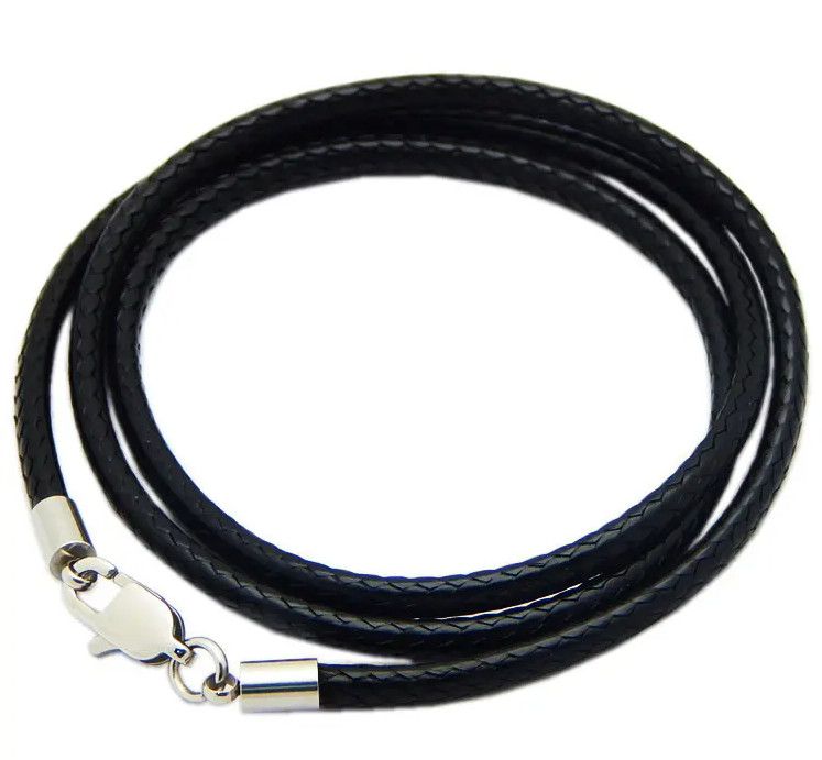 2mm Black Cord Leather Necklace Sterling Silver Lobster Clasp 16-32" Cord