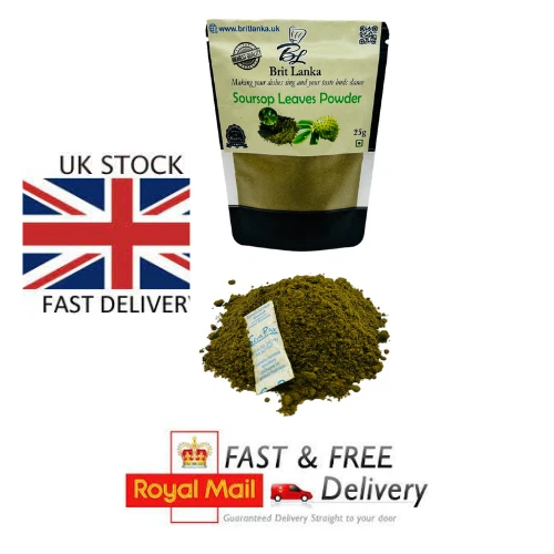 BRITLANKA Organic Dried Soursop Leave Powder Ceylon Guanabana[GRAVIOLA]Hand ground 25g