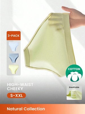3er Pack Baumwolle Hoher Bund Hoher Bein Cheeky Damen Unterwäsche Billig24