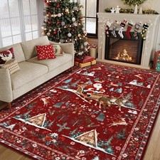 Christmas Area Rug 5x7, Santa Claus Living Room Rug Washable Non Slip, Soft F...